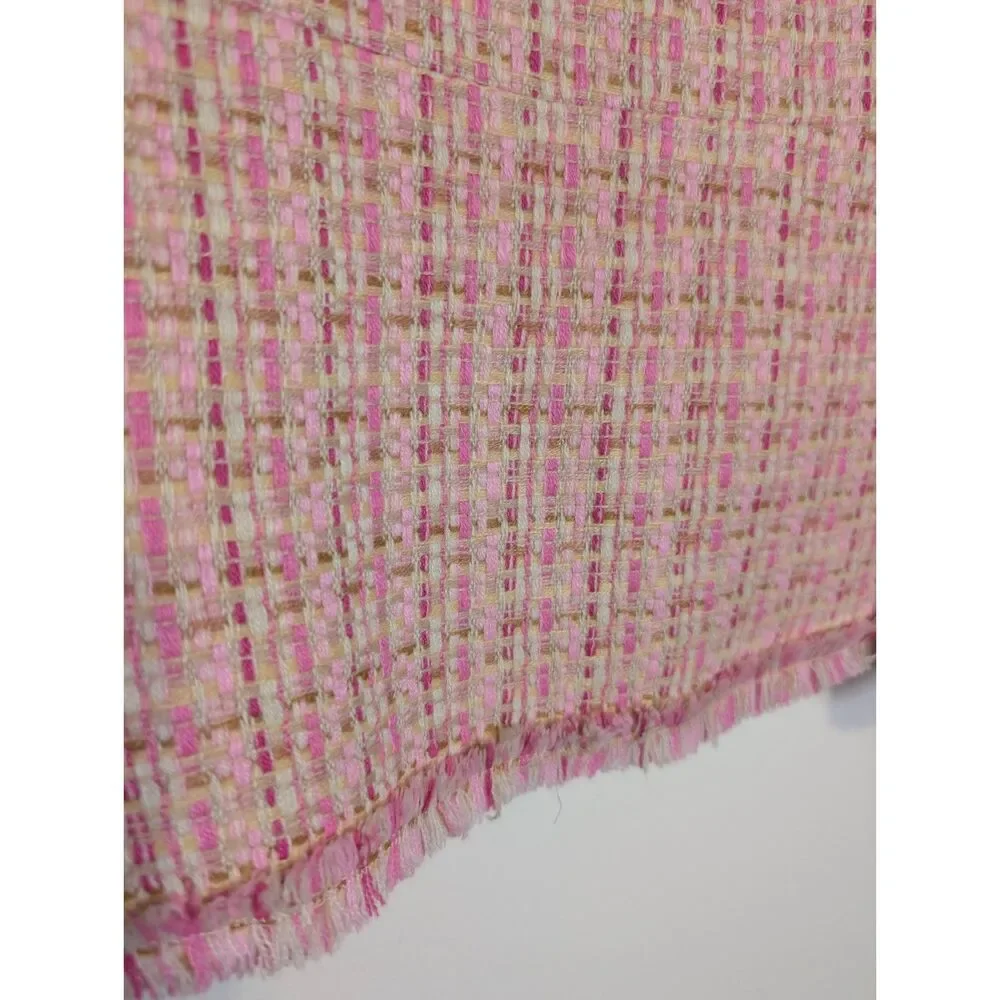 Vintage Pink Tweed Ruffle Hem Skirt 14 Coquette Aesthetic Preppy Office Siren - Picture 3 of 6
